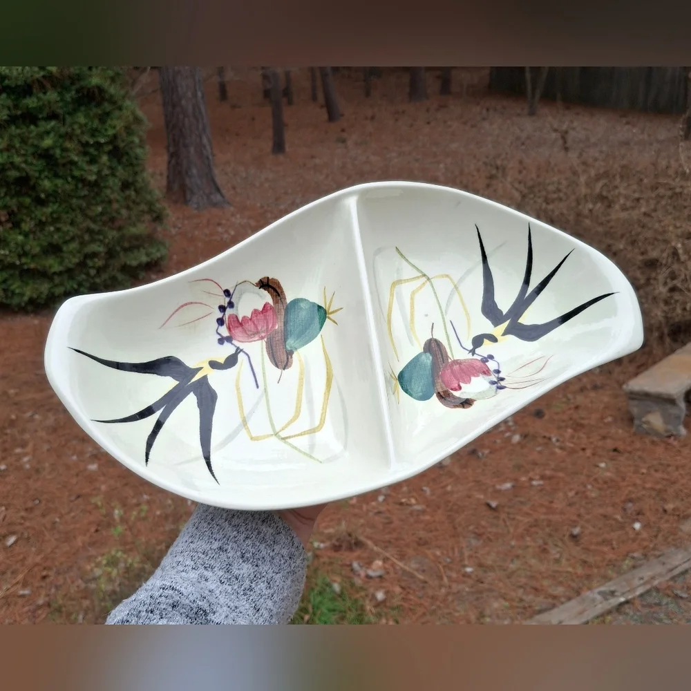 VTG Red Wing Handpainted Capistrano  Ceramic Divided Vegetable Bowl #254